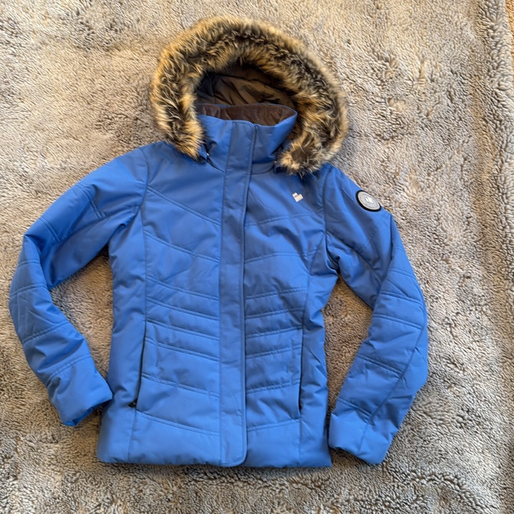 Obermeyer Tuscany Ski Jacket | size 4 | blue/blazer | fur trim hood